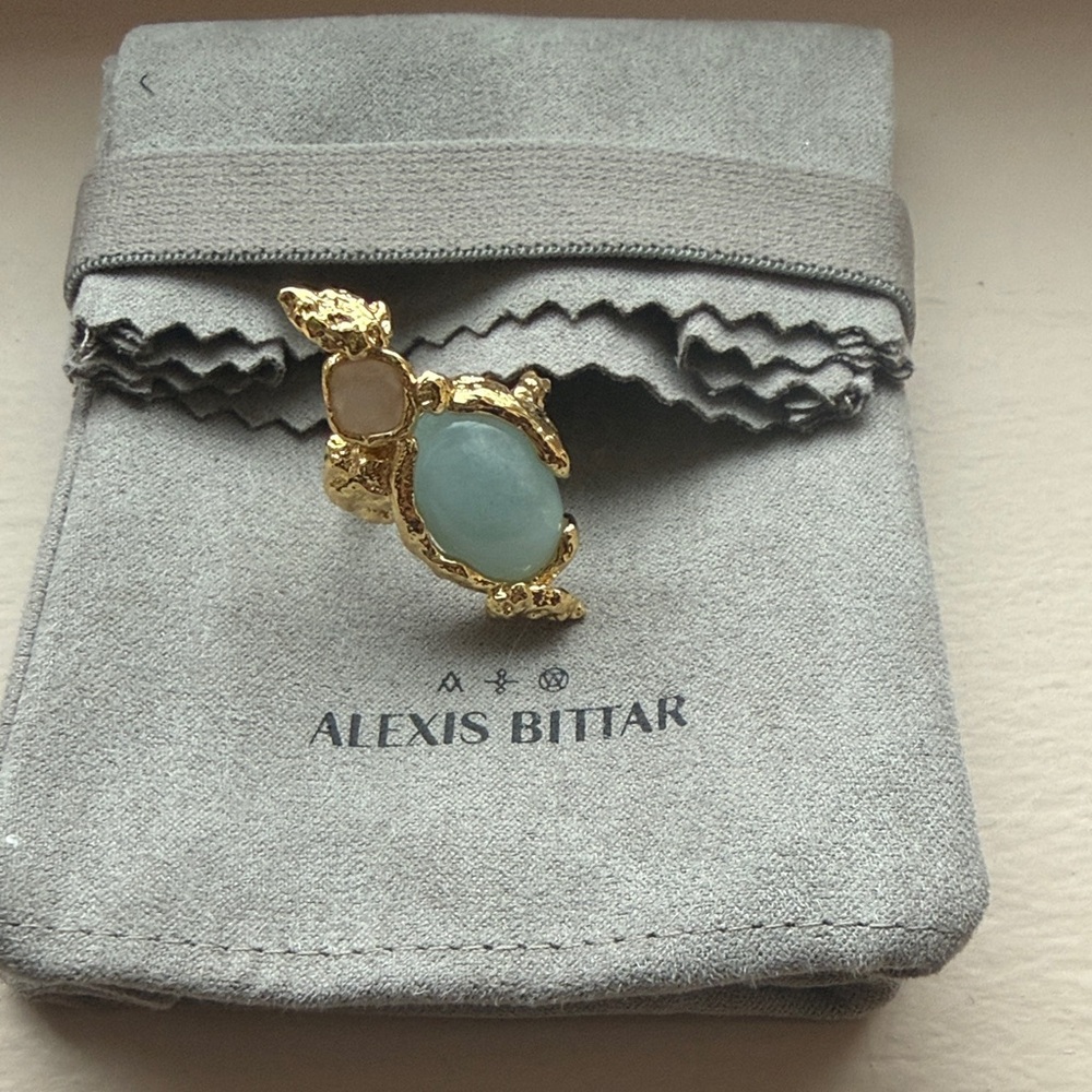 Alexis Bittar Gold Ring with Aqua Stone - Picture 3 of 4